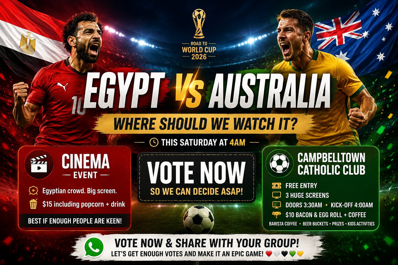 Egypt vs Australia — Road to World Cup 2026. Where should we watch it? This Saturday at 4AM.
