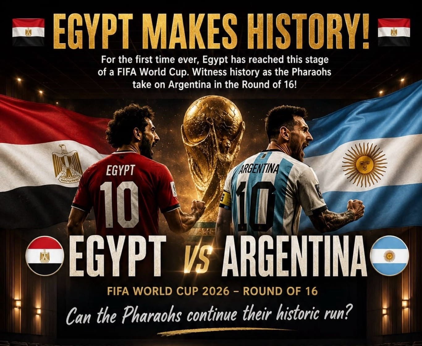 Egypt makes history — Egypt vs Argentina, FIFA World Cup 2026 Round of 16. Live on the big screen at United Cinemas Narellan.